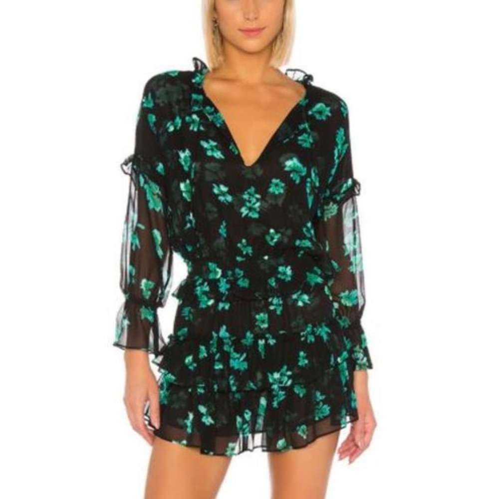 MISA Los Angeles EVIE BLACK FLORAL DETAIL BLOUSE